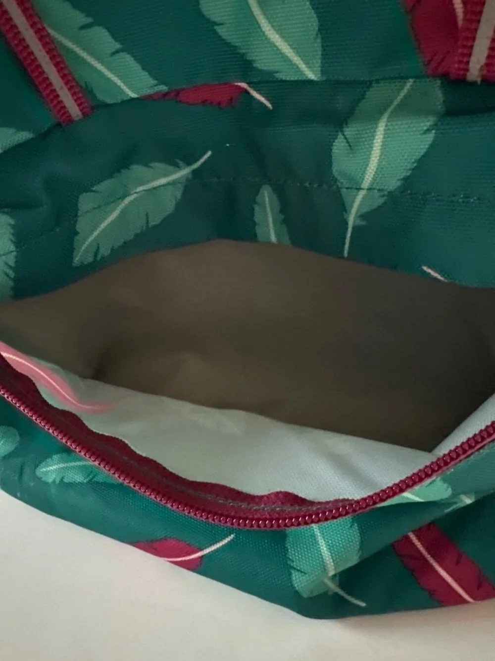 Lands End Feather Print Backpack With Adjustable Straps - Teal & Pink